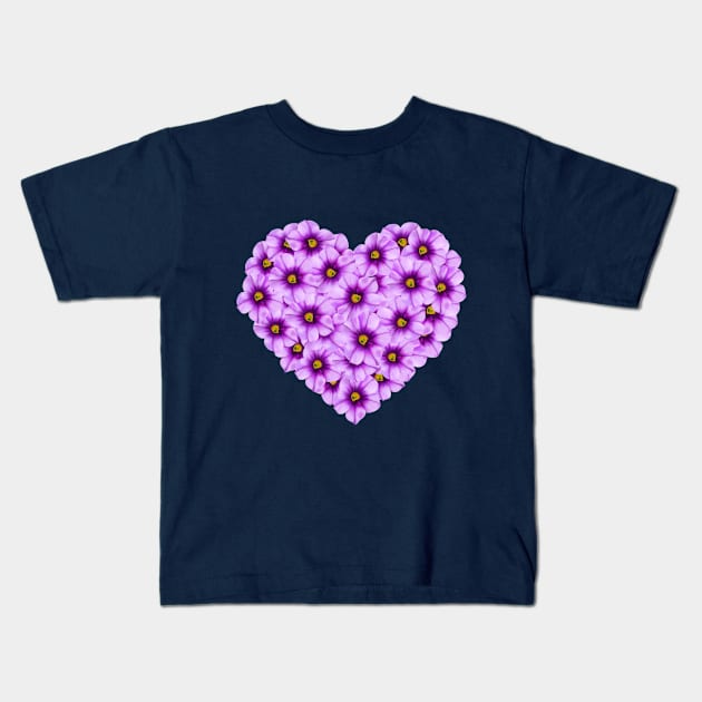 Purple Flower Heart Made of Million Bell Blooms Kids T-Shirt by Eveka